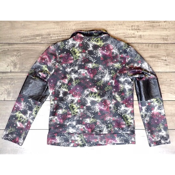 Disney Girls Moto Jacket D Signed Zip Knights of Neon Multicolor Size L 14-16 - Picture 4 of 12